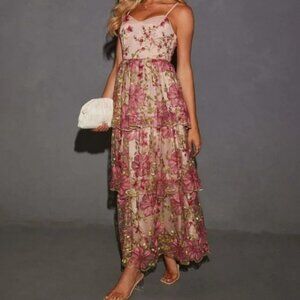 Ethereal Bloom Tiered Embroidered Midi Dress